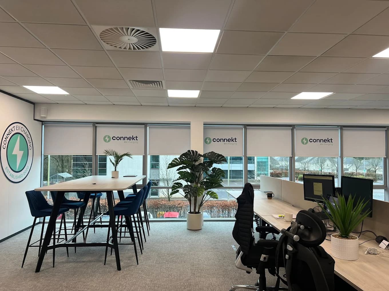 Connekt EV Charging corporate office printed roller blinds