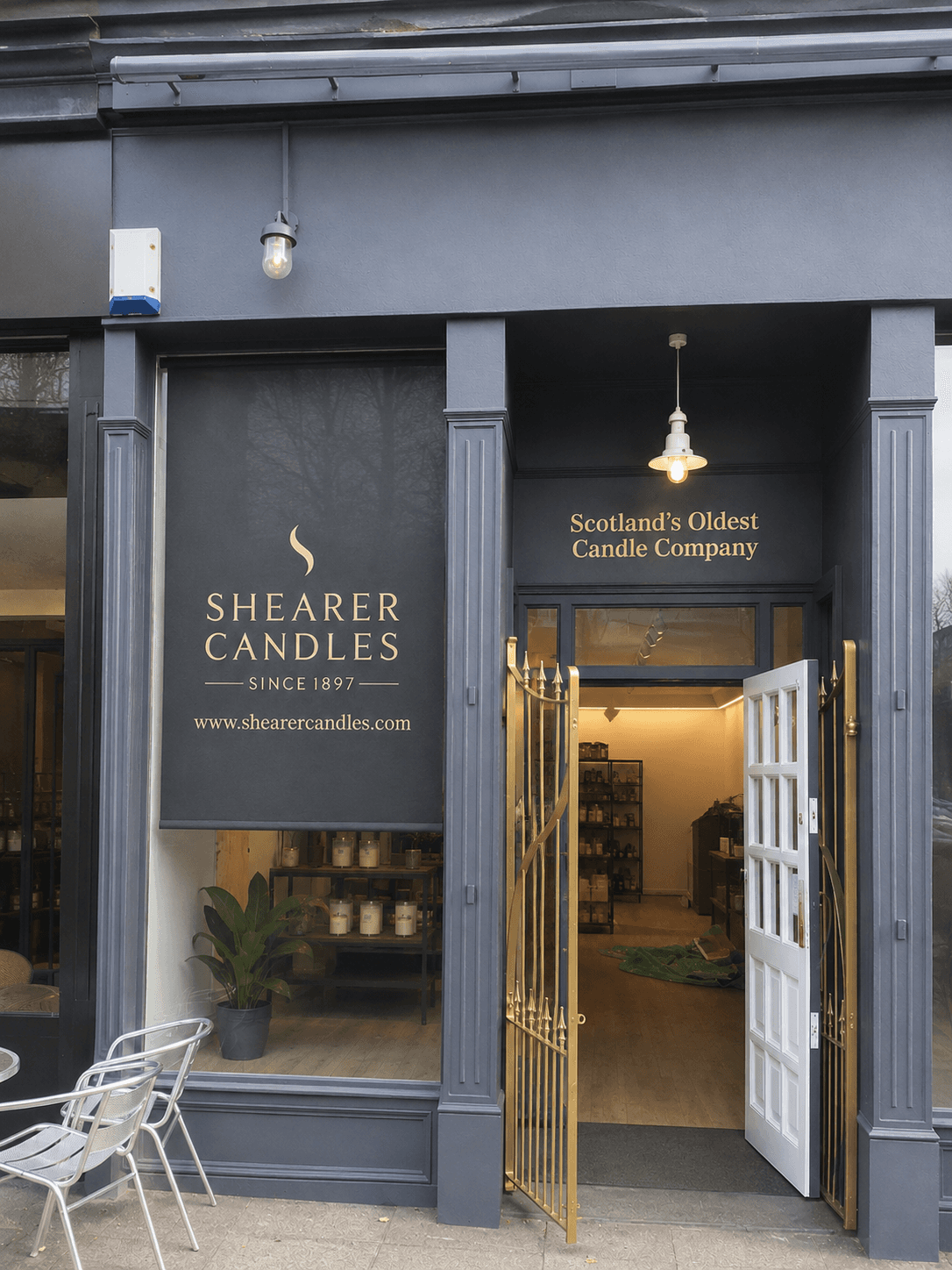Shearer Candles bespoke printed roller blinds