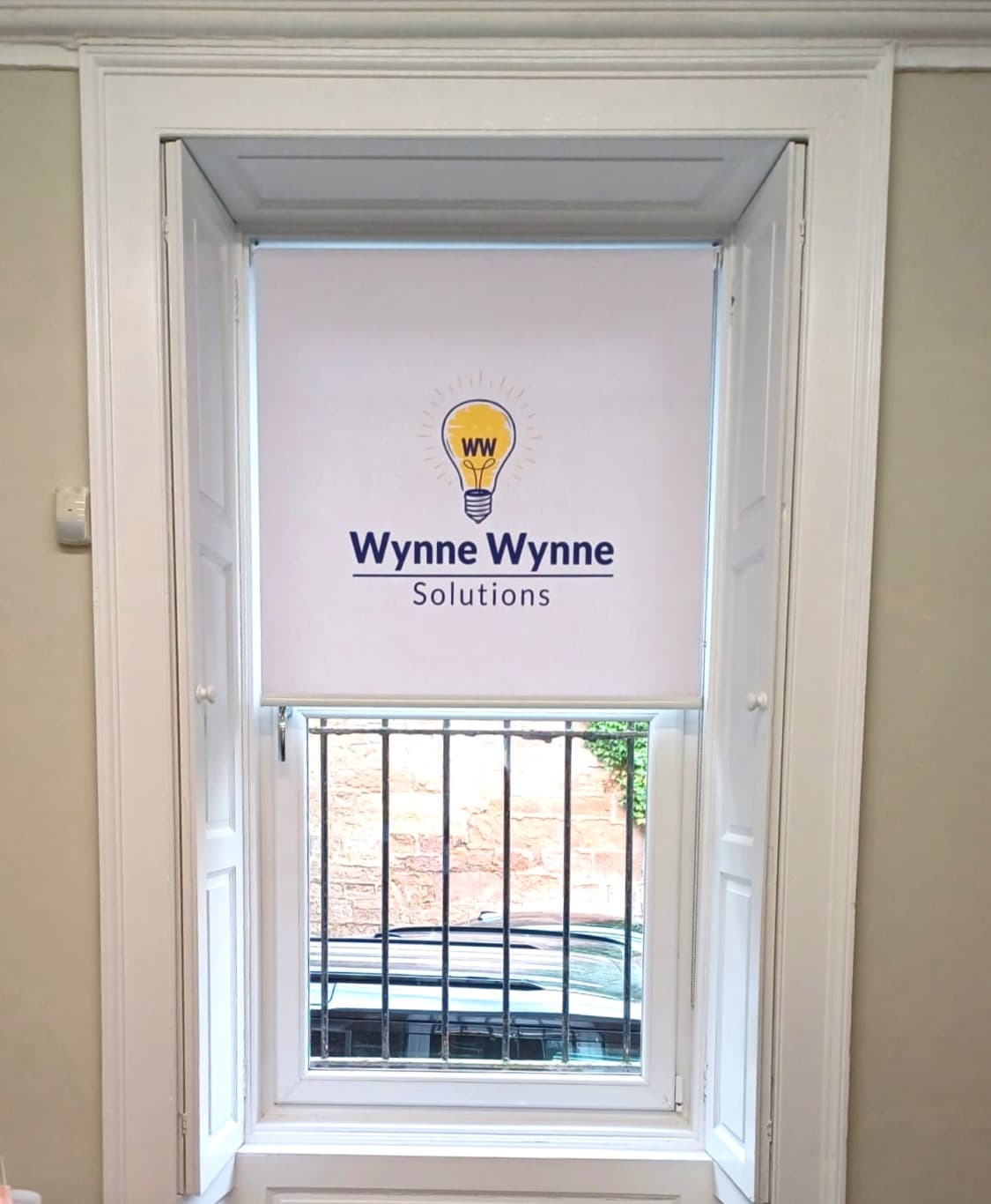 Wynne Wynne Solutions custom logo printed roller blind