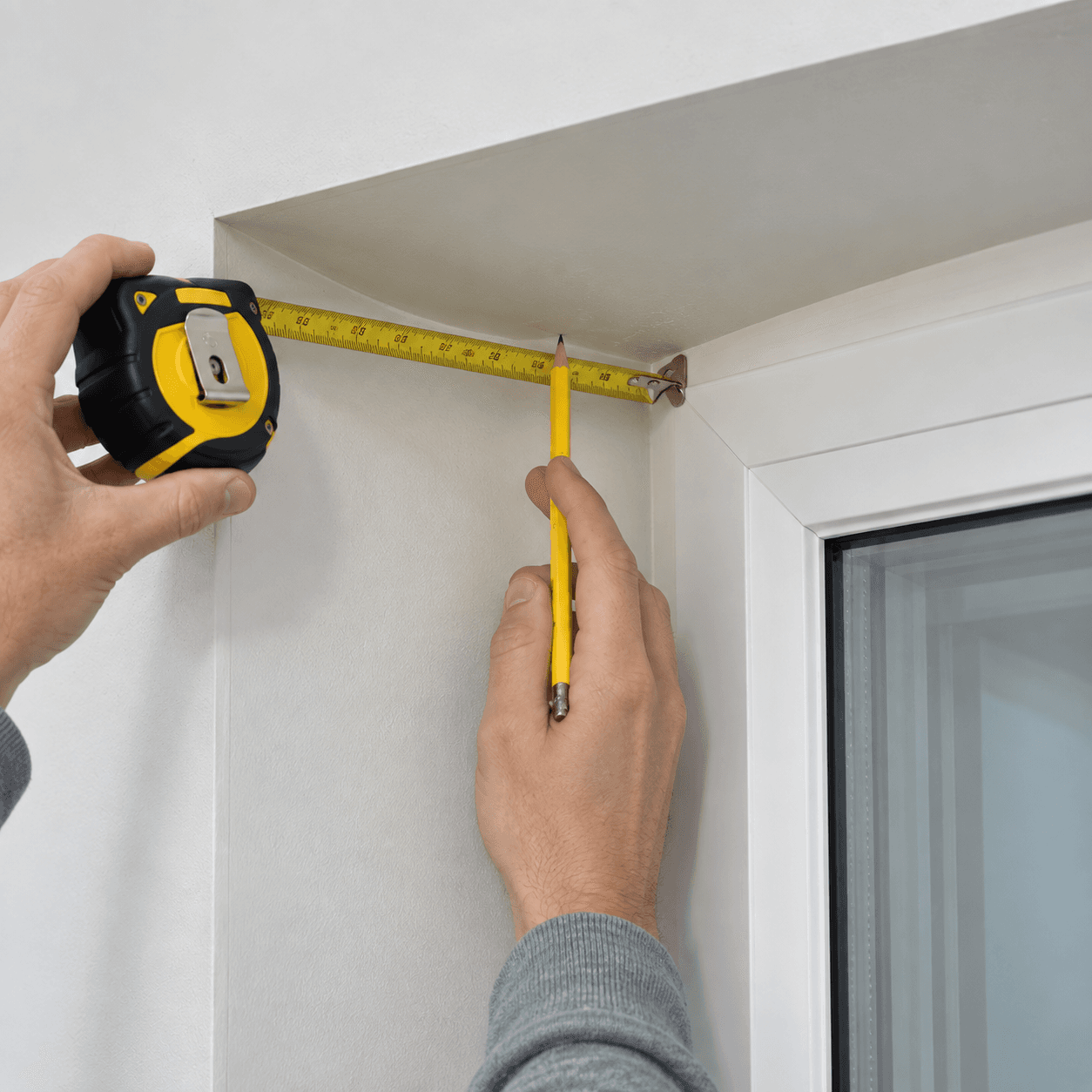 Position and mark the headbox inside window recess