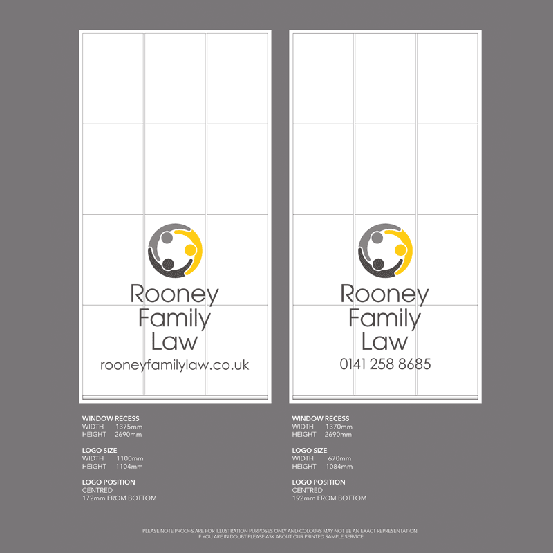 Digital visual proof showing tall corporate window blinds layout and dimensions