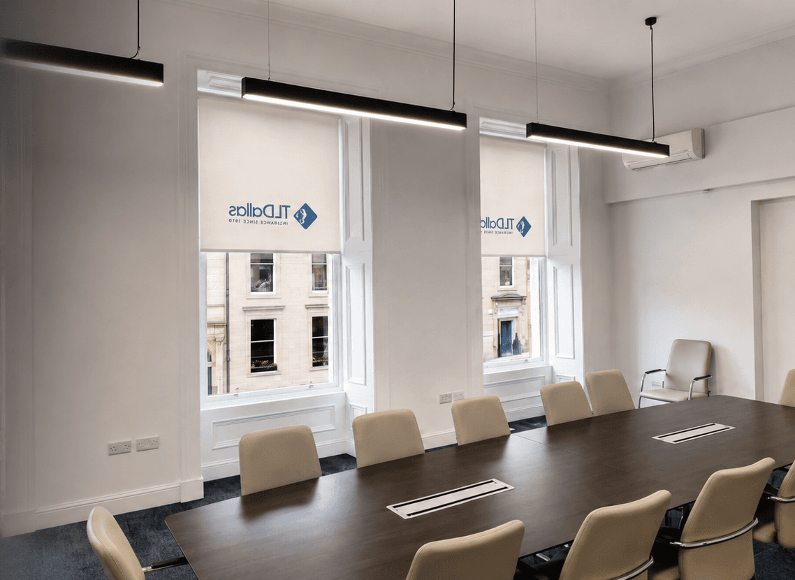 TL Dallas corporate boardroom with custom printed window blinds